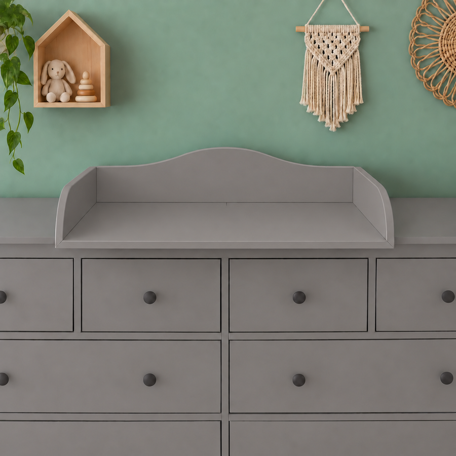 Wickelaufsatz für HEMNES-Kommode mit 8 Schubladen – grau, mit Blende – Wickelfläche 78 × 78 cm