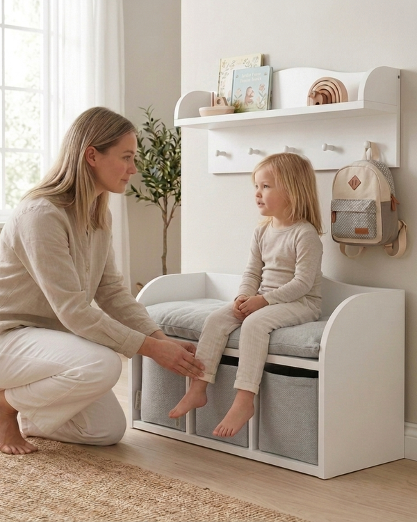 KraftKids Hängeregal weiß Wandregal mit 5 Haken für Wickeltisch & Kinderzimmer