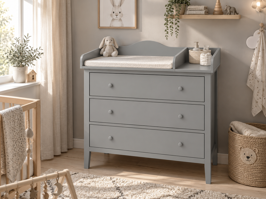 Wickelaufsatz für GULLABERG-Kommode mit 3 Schubladen – XXL, grau, mit Trennfach – Wickelfläche 78 × 78 cm