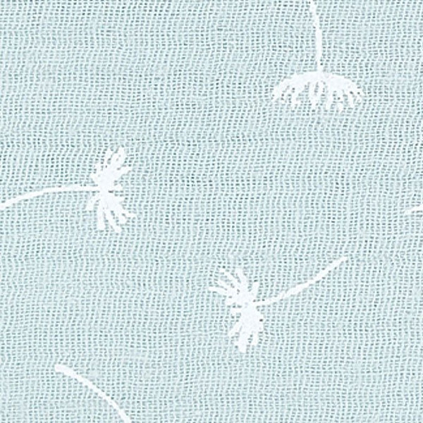 Stoff Musselin mint Pusteblumen MUL SSS071 von KraftKids: Mintfarbener Baumwollstoff mit dezentem, strukturiertem Gewebe und weißen Pusteblumen-Silhouetten für ein zeitloses, luftiges Muster.