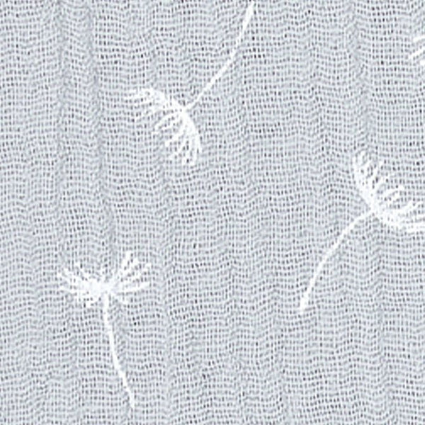 Stoff Musselin grau Pusteblumen MUP SSS082 von KraftKids: Grauer Musselin mit feinem vertikalen Ripp und schlichtem weißen Pusteblumenmuster, aus 100% Baumwolle und zeitlosem Design - ideal für hochwertige Stoffprojekte.