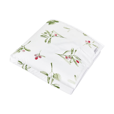 Reisewickelunterlage Musselin Zweige grün rot auf Weiß